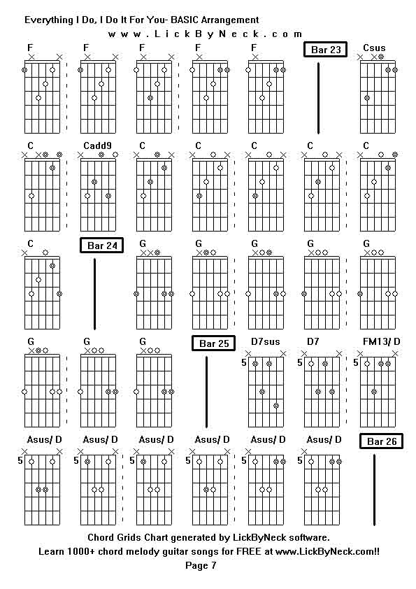 Chord Grids Chart of chord melody fingerstyle guitar song-Everything I Do, I Do It For You- BASIC Arrangement,generated by LickByNeck software.